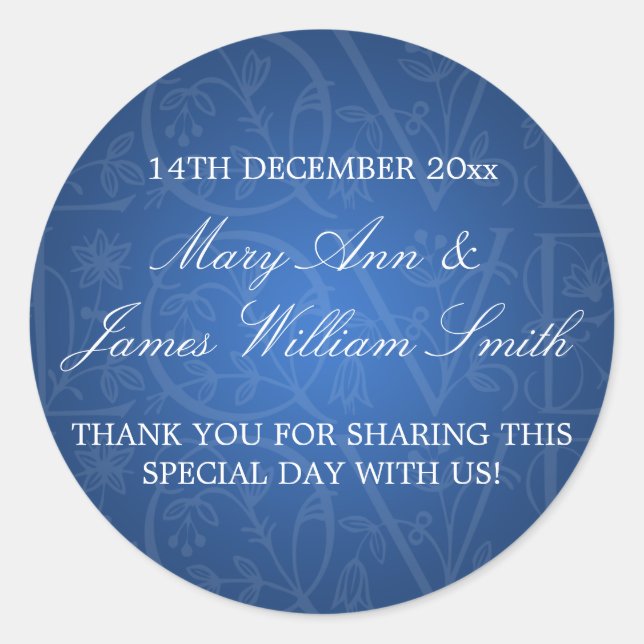 Elegant Wedding Favour Tag Love Flourish Blue (Front)