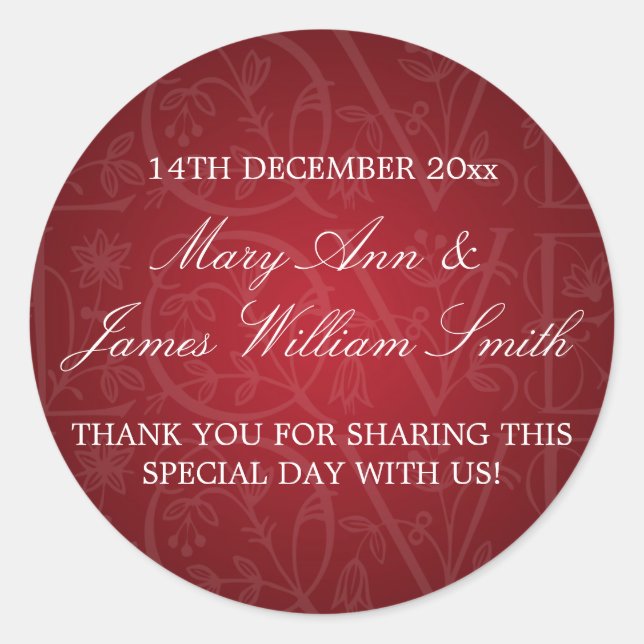 Elegant Wedding Favour Tag Love Flourish Red (Front)