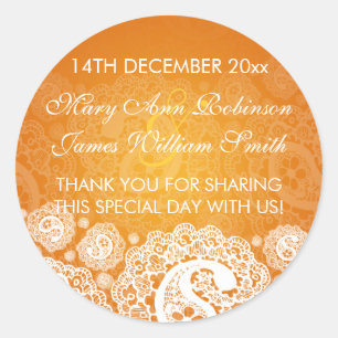 Elegant Wedding Favour Tag Paisley Lace Orange