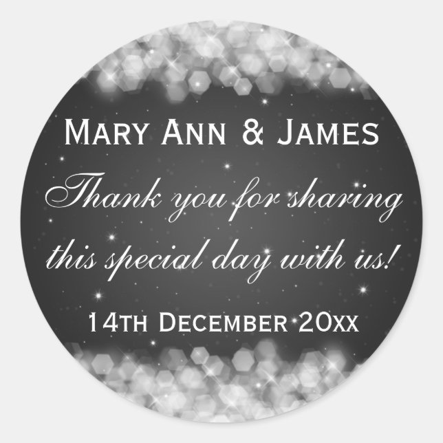 Elegant Wedding Favour Tag Party Sparkle Black (Front)