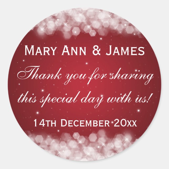 Elegant Wedding Favour Tag Party Sparkle Red (Front)