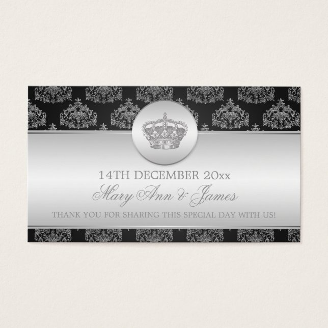 Elegant Wedding Favour Tag Royal Crown Black (Front)