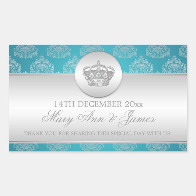 Elegant Wedding Favour Tag Royal Crown Blue (Front)
