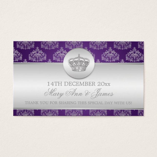 Elegant Wedding Favour Tag Royal Crown Purple (Front)