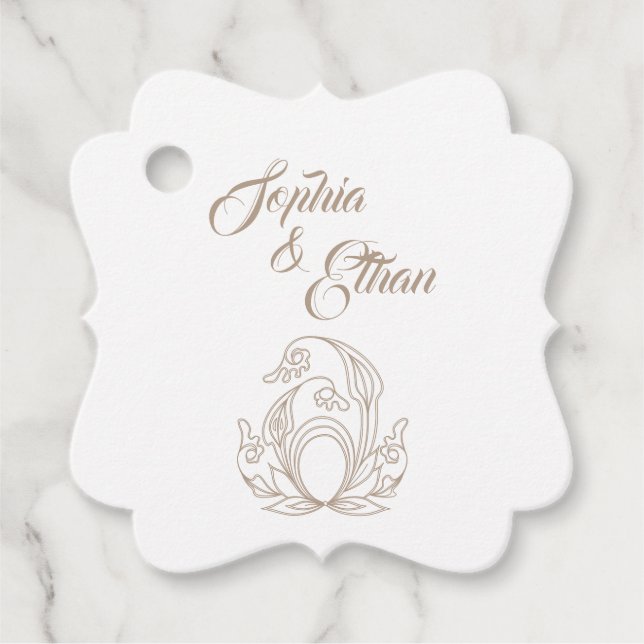 Elegant Wedding Favour Tag – Sand Rose Filigree (Front)