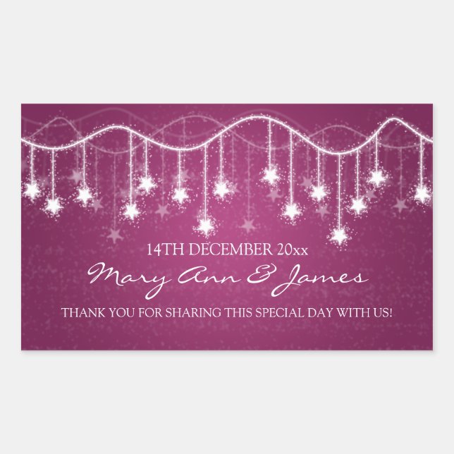 Elegant Wedding Favour Tag Shimmering Stars Berry (Front)