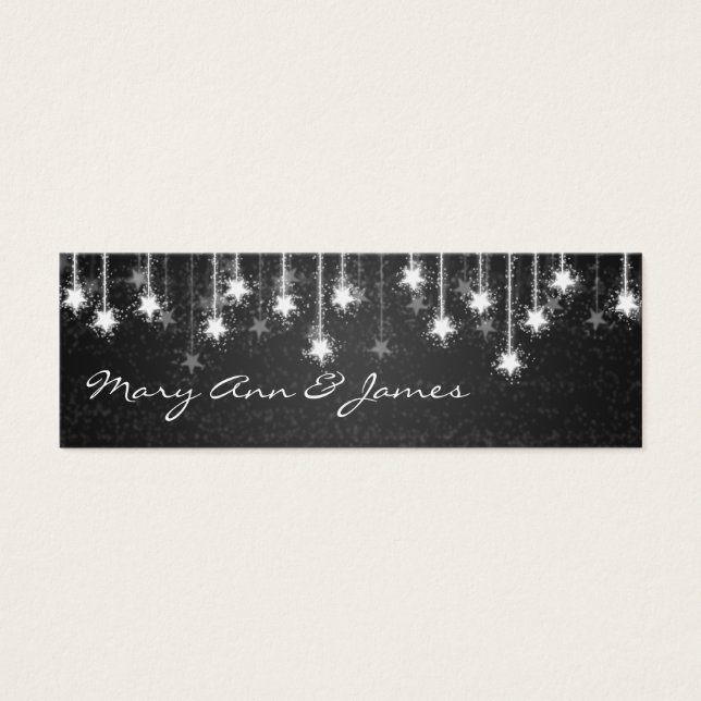 Elegant Wedding Favour Tag Shimmering Stars Black (Front)
