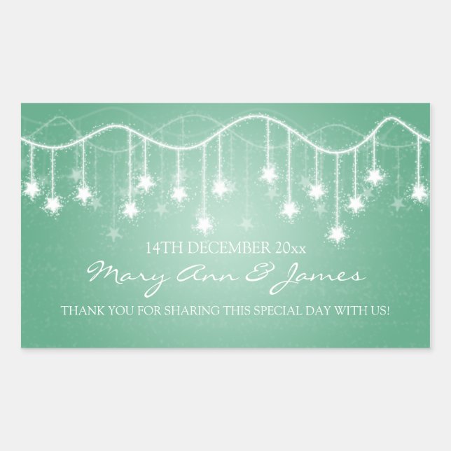 Elegant Wedding Favour Tag Shimmering Stars Mint (Front)