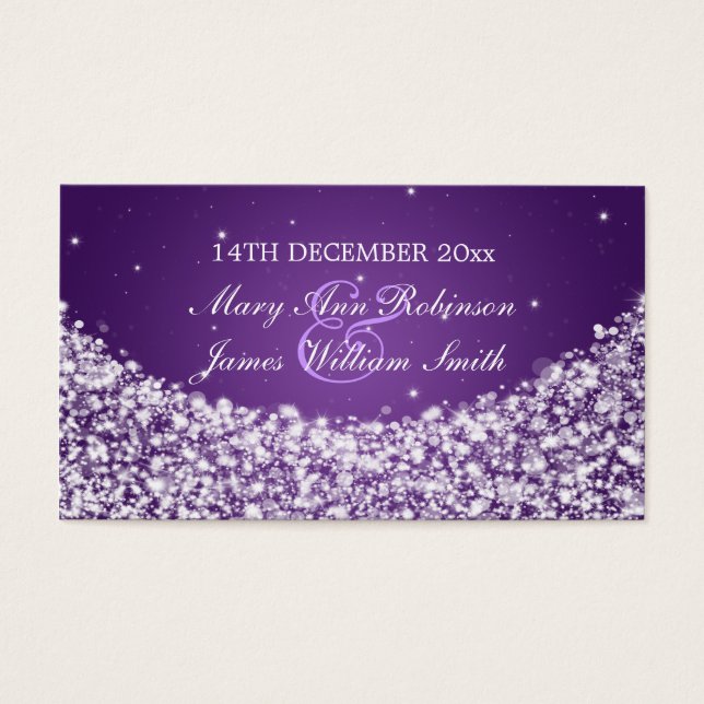 Elegant Wedding Favour Tag Star Sparkle Purple (Front)