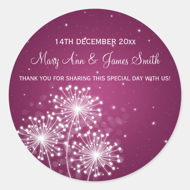 Elegant Wedding Favour Tag Summer Sparkle Merlot (Front)