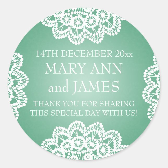 Elegant Wedding Favour Tag Vintage Lace Mint Green (Front)