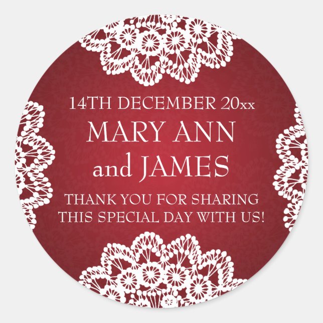 Elegant Wedding Favour Tag Vintage Lace Red (Front)