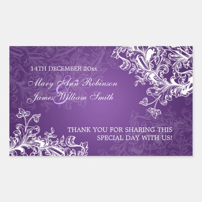 Elegant Wedding Favour Tag Vintage Swirls Purple (Front)
