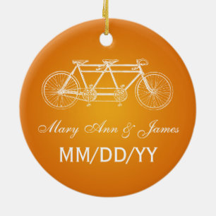 Elegant Wedding Favour Tandem Bike Orange Ceramic Tree Decoration
