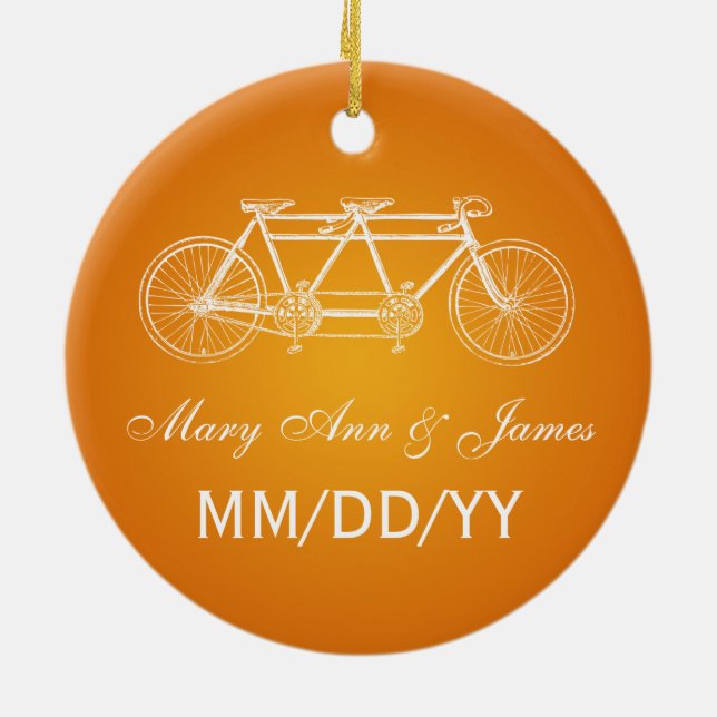 Elegant Wedding Favour Tandem Bike Orange Ceramic Tree Decoration (Back)