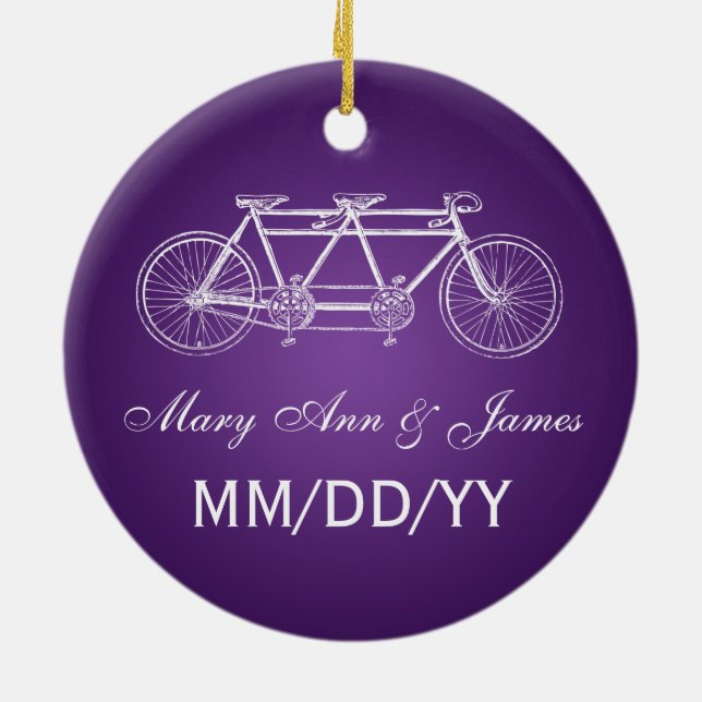 Elegant Wedding Favour Tandem Bike Purple Ceramic Tree Decoration (Back)