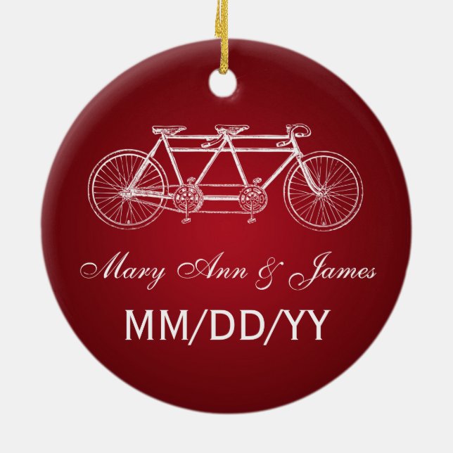 Elegant Wedding Favour Tandem Bike Red Ceramic Tree Decoration (Back)