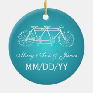 Elegant Wedding Favour Tandem Bike Turquoise Ceramic Tree Decoration