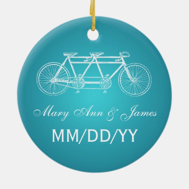 Elegant Wedding Favour Tandem Bike Turquoise Ceramic Tree Decoration (Back)