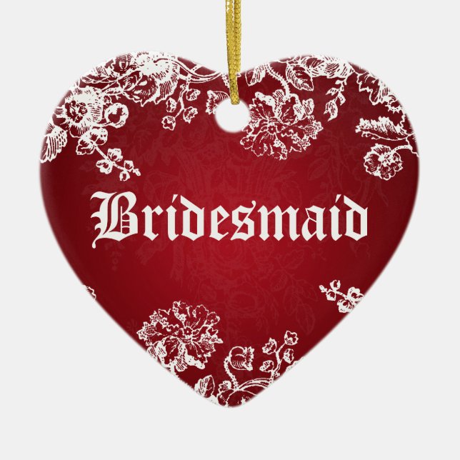 Elegant Wedding Favour Victorian Flourish Red Ceramic Tree Decoration (Front)