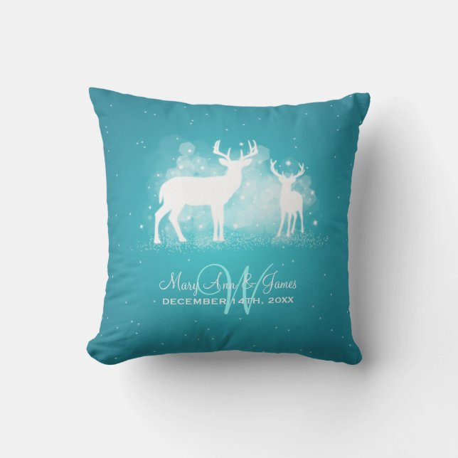 Elegant Wedding Favour Winter Deer Sparkle Turquoi Cushion (Front)