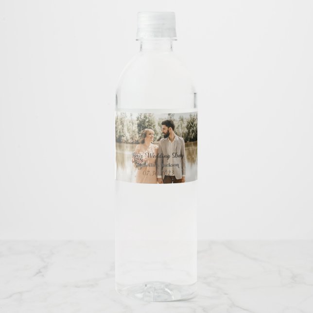 Elegant Wedding favours rustic day photo Water Bottle Label (Front)