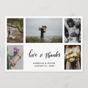 Elegant Wedding Five Photos   Love & Thanks Script Thank You Card