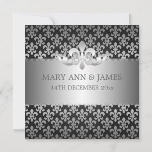 Elegant Wedding Fleur De Lis Black Invitation