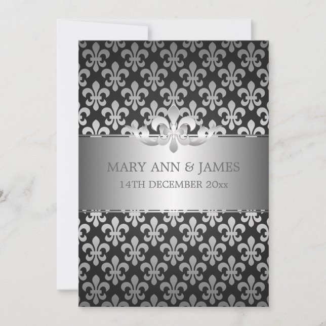 Elegant Wedding Fleur De Lis Black Invitation (Front)