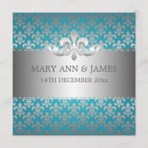 Elegant Wedding Fleur De Lis Blue Invitation