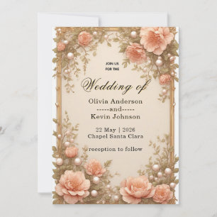 Elegant Wedding Flora Frame With Soft Pink Flowers Invitation