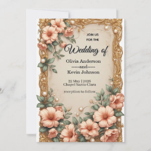 Elegant Wedding Flora Frame With Soft Pink Flowers Invitation