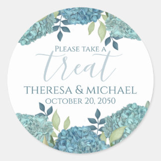 Elegant Wedding Floral Blue Hydrangea Treat Classic Round Sticker