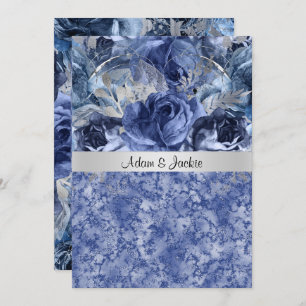 ELEGANT WEDDING FLORAL BLUE MARBLE INVITATION