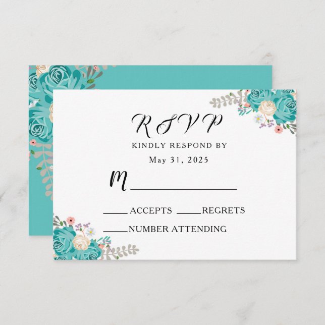 Elegant Wedding Floral Blue White Flowers RSVP Card (Front/Back)