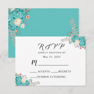 Elegant Wedding Floral Blue White Flowers RSVP Card