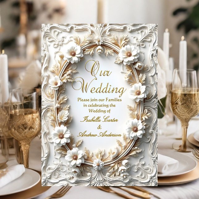 Elegant Wedding Floral Gold White Ornate Frame Invitation (Creator Uploaded)