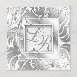 Elegant Wedding Floral Metallic Silver White Invitation