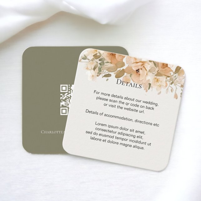 Elegant Wedding Floral Muted Green and Peach Enclosure Card (Elegant Wedding Floral Muted Green and Peach Enclosure Cards from Ricaso)