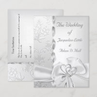 Elegant Wedding Floral Silver White Bow Hearts