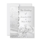 Elegant Wedding Floral Silver White Bow Hearts