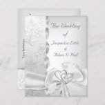 Elegant Wedding Floral Silver White Bow Hearts Invitation<br><div class="desc">Elegant Wedding Floral Silver White Bow Hearts</div>