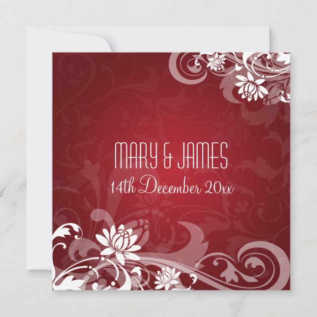 Elegant Wedding Floral Swirls Red Invitation (Front)