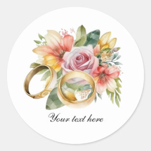 Elegant Wedding flowers and rings customizable Classic Round Sticker