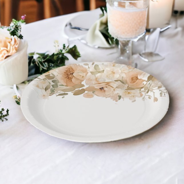 Elegant Wedding Flowers Muted Green Peach Paper Plate (Elegant Wedding Flowers Muted Green Peach Paper Plates from Ricaso)