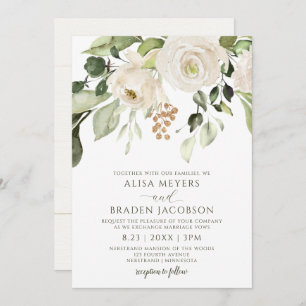 Elegant Wedding Foliage Greenery Gold White Floral Invitation