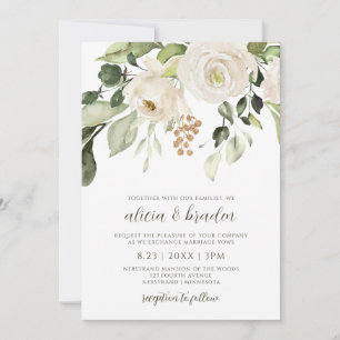 Elegant Wedding Foliage Greenery Gold White Floral Invitation