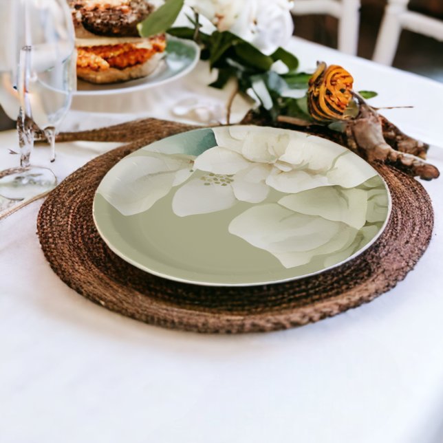 Elegant Wedding Foliage Muted Green Paper Plate (Elegant Wedding Foliage Muted Green Paper Plates from Ricaso)