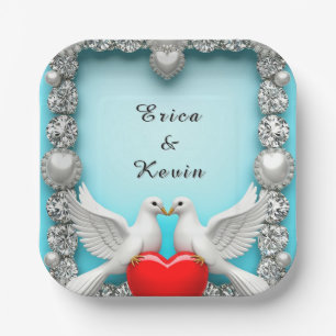 Elegant Wedding Frame with White Doves Paper Plate