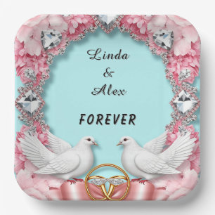 Elegant Wedding Frame with White Doves Paper Plate